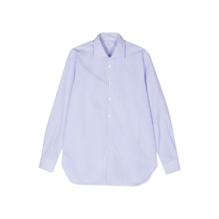 Chemise KITON manche longue col italien popeline coton blanc bleu