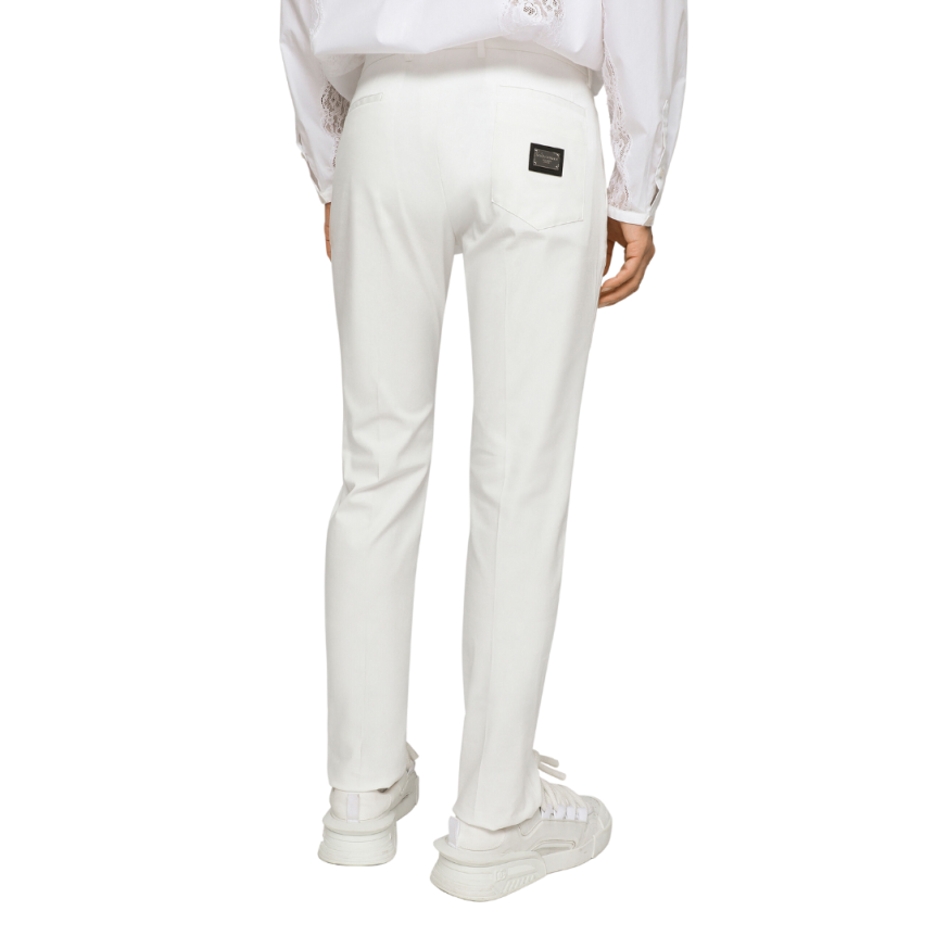 Pantalon DOLCE & GABBANA coton stretch blanc étiquette plaque logo