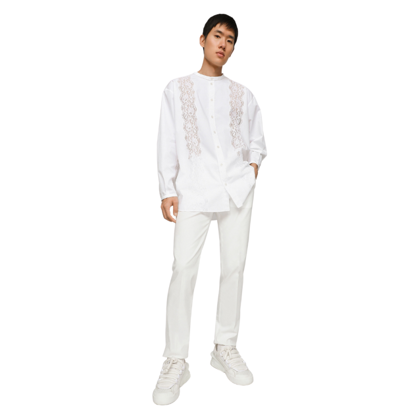 Pantalon DOLCE & GABBANA coton stretch blanc étiquette plaque logo