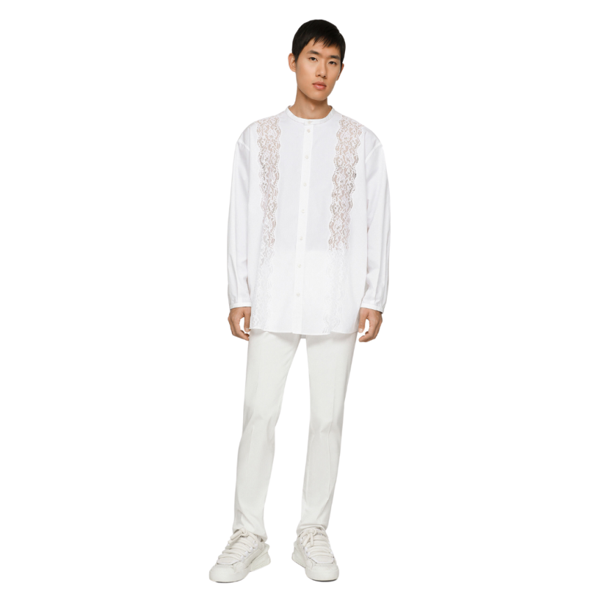 Pantalon DOLCE & GABBANA coton stretch blanc étiquette plaque logo