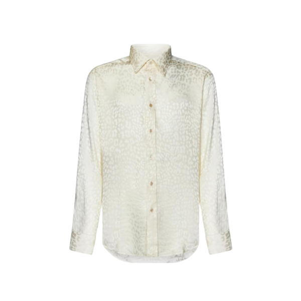 chemise TOM FORD manche longue soie ivoire motif léopard