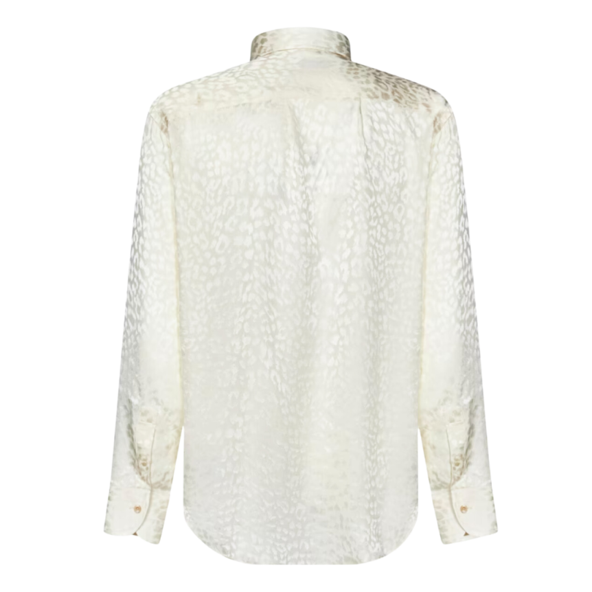 chemise TOM FORD manche longue soie ivoire motif léopard