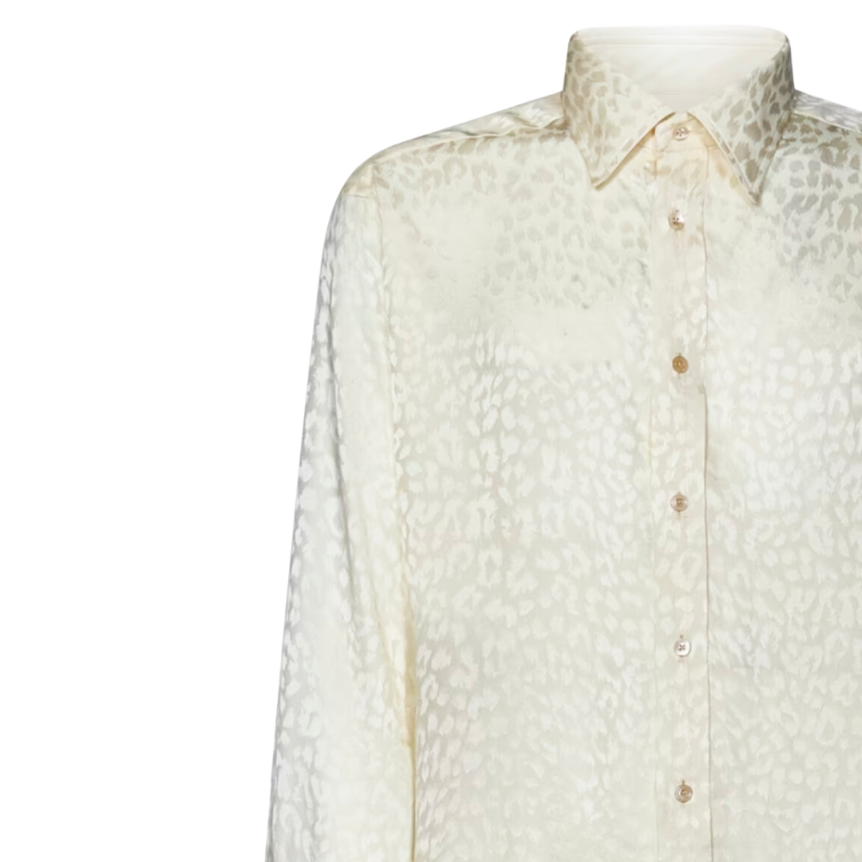 chemise TOM FORD manche longue soie ivoire motif léopard