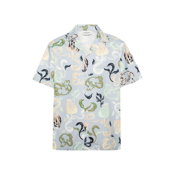 Chemise LANVIN manche courte bleu ciel imprimé fleurs
