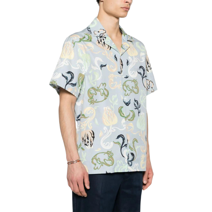 Chemise LANVIN manche courte bleu ciel imprimé fleurs