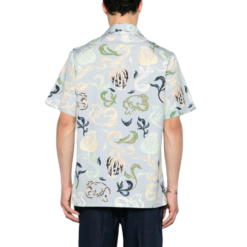 Chemise LANVIN manche courte bleu ciel imprimé fleurs