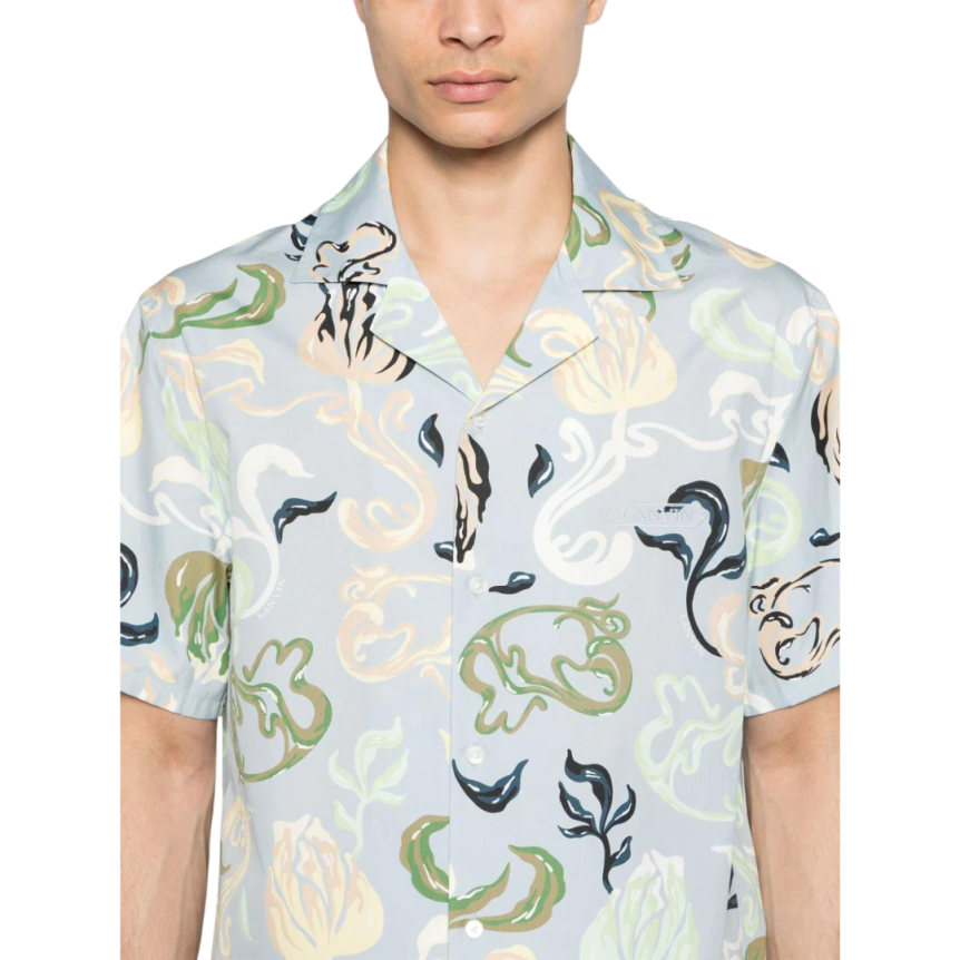 Chemise LANVIN manche courte bleu ciel imprimé fleurs