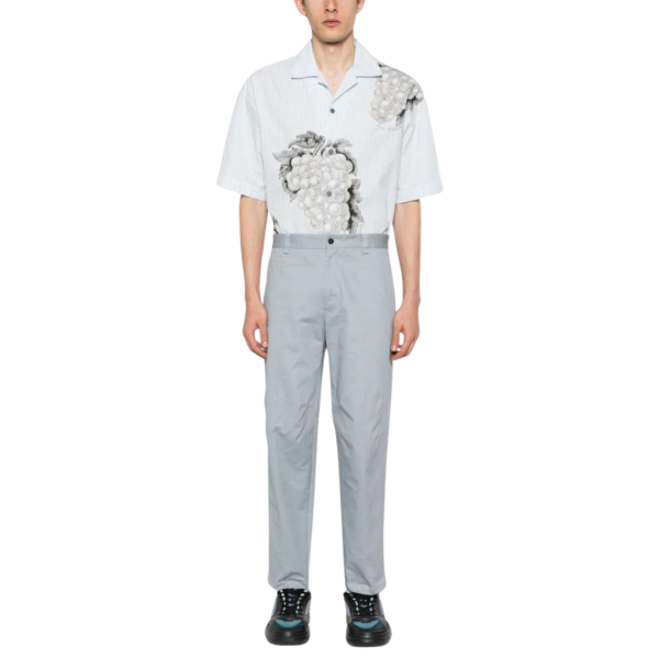 Pantalon LANVIN Biker coupe droite coton gris bleu bas zippé