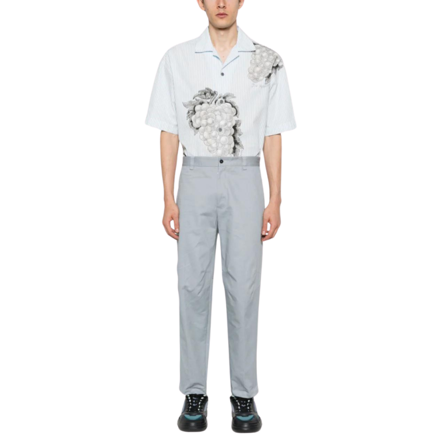 Pantalon LANVIN Biker coupe droite coton gris bleu bas zippé