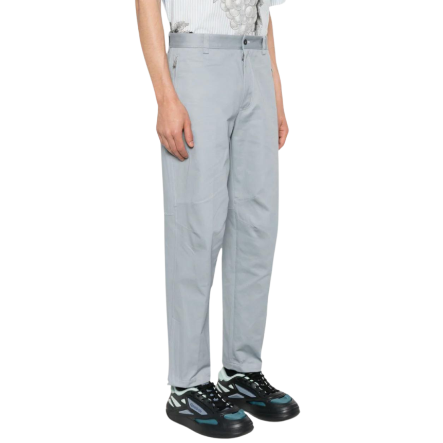 Pantalon LANVIN Biker coupe droite coton gris bleu bas zippé