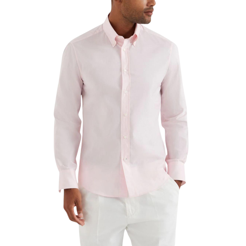 Chemise BRUNELLO CUCINELLI manche longue col boutonné coton rose