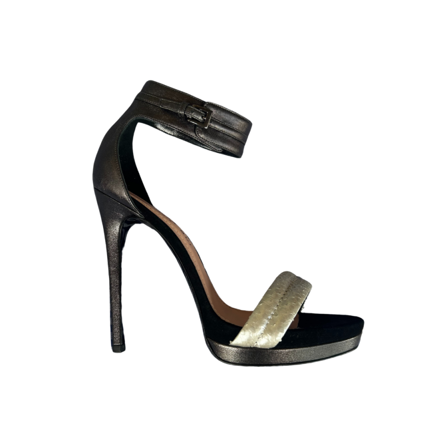 BARBARA BUI Sandales talon bride cuir argent python