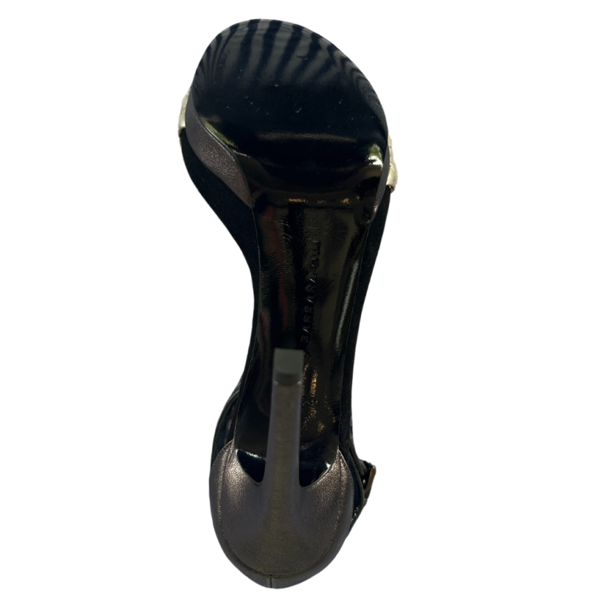 BARBARA BUI Sandales talon bride cuir argent python