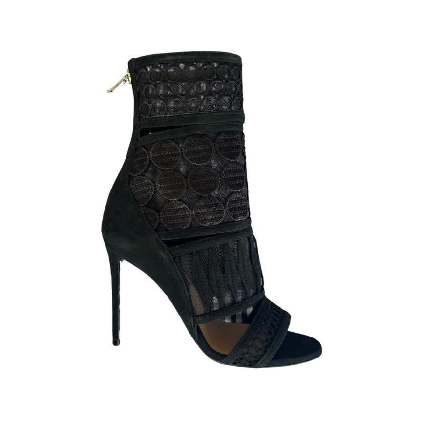 BARBARA BUI Bottines talon ouvertes resille perles noir