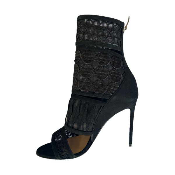 BARBARA BUI Bottines talon ouvertes resille perles noir