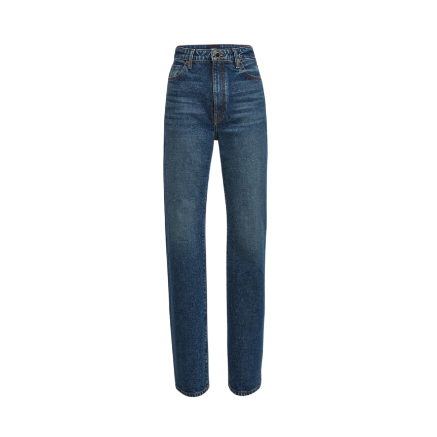 Jeans KHAITE Danielle taille haute denim coton stretch bleu archer