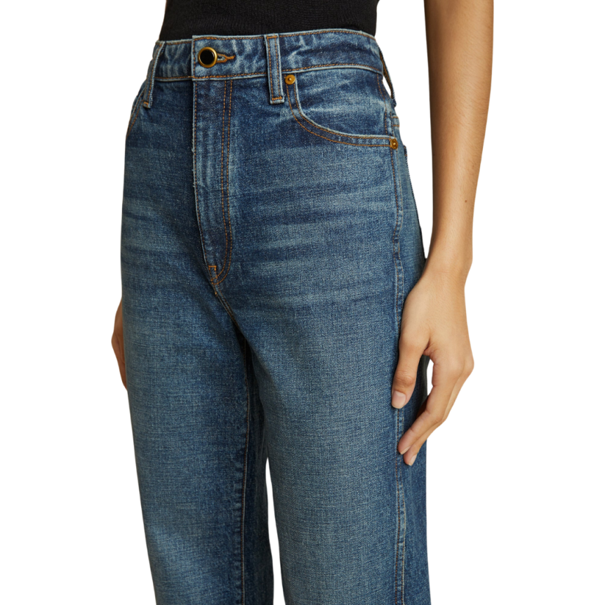 Jeans KHAITE Danielle taille haute denim coton stretch bleu archer