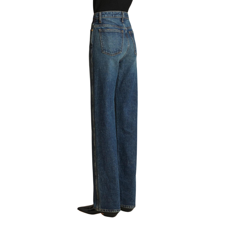 Jeans KHAITE Danielle taille haute denim coton stretch bleu archer