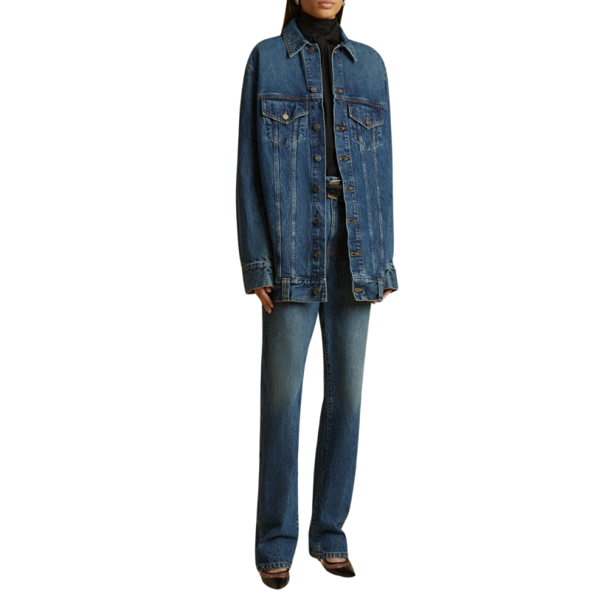 Jeans KHAITE Danielle taille haute denim coton stretch bleu archer