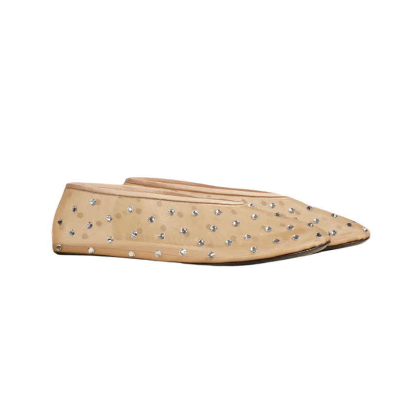 Ballerine plate KHAITE Marcy flat beige cristaux swarovski