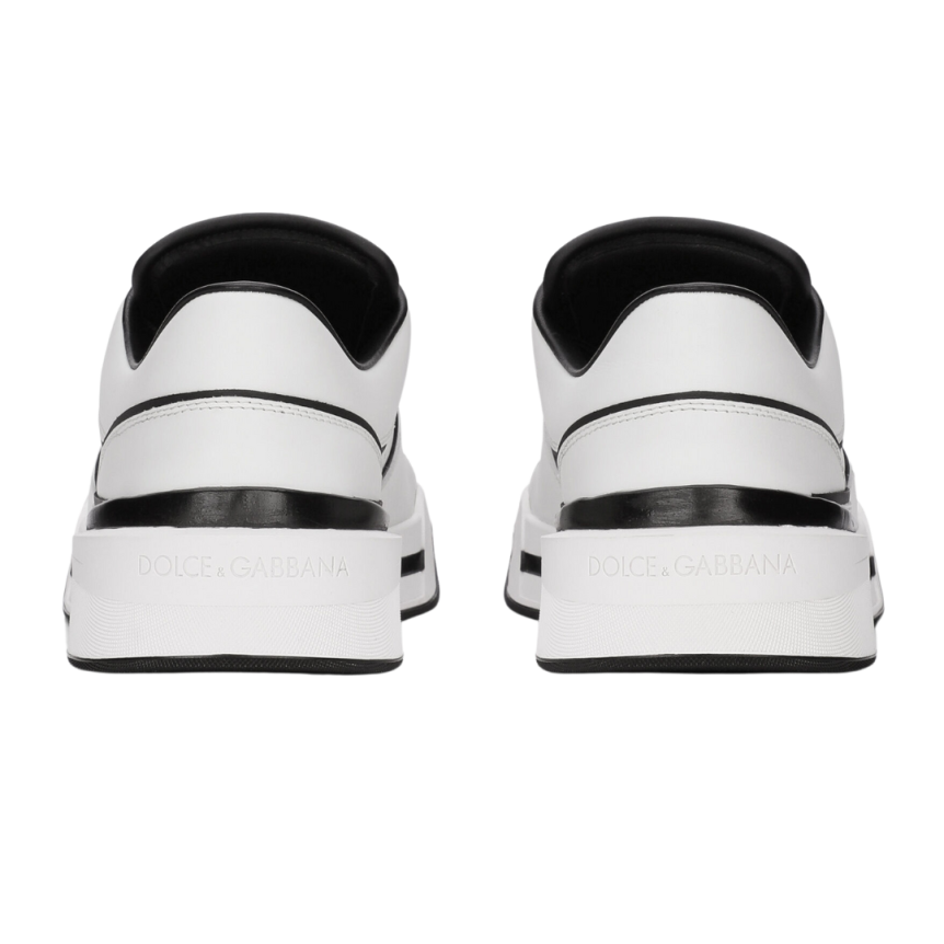 Sneakers DOLCE & GABBANA New Roma cuir veau blanc noir effet 3D logo
