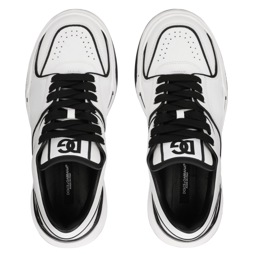 Sneakers DOLCE & GABBANA New Roma cuir veau blanc noir effet 3D logo