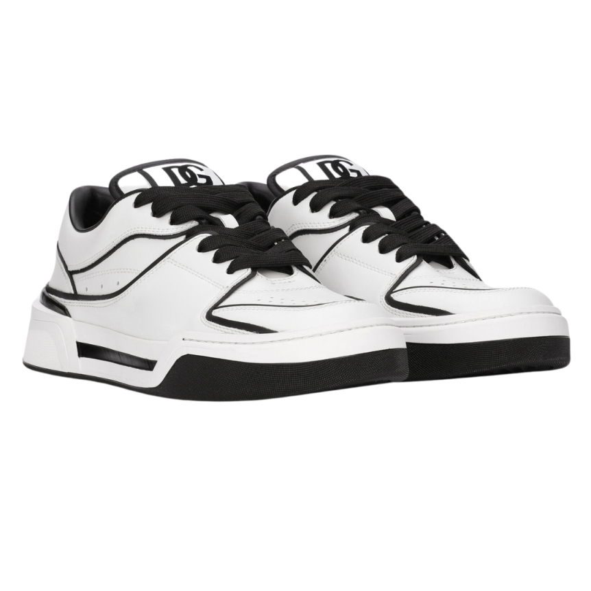 Sneakers DOLCE & GABBANA New Roma cuir veau blanc noir effet 3D logo