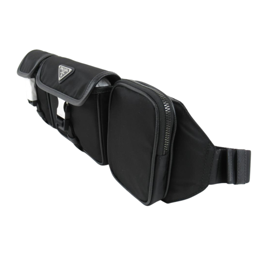 Sac banane à design multipoches nylon noir