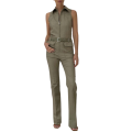 Combinaison pantalon sans manche zippée ceinture coton beige kaki
