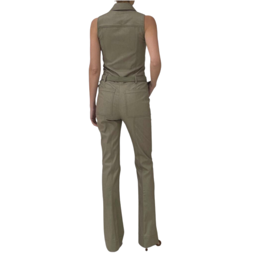 Combinaison pantalon BARBARA BUI sans manche zippée ceinture coton beige kaki