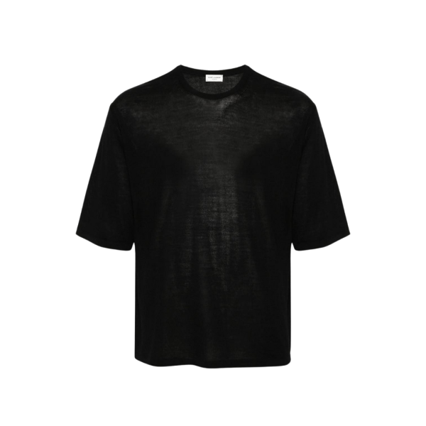 Pull SAINT LAURENT manche courte col rond cachemire noir