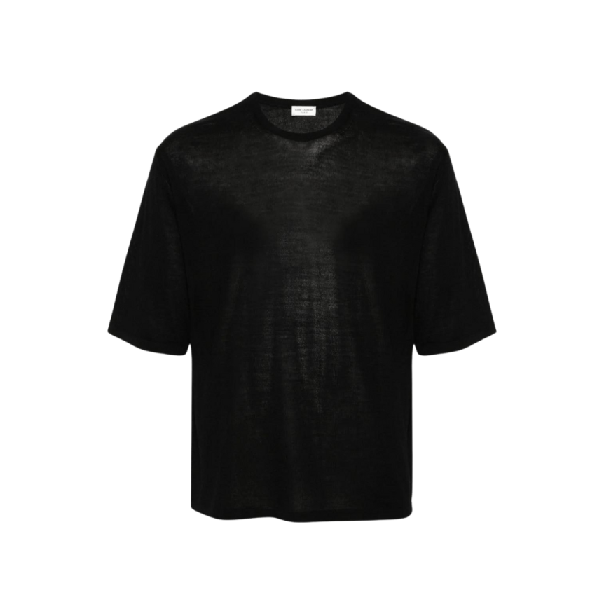 Pull SAINT LAURENT manche courte col rond cachemire noir