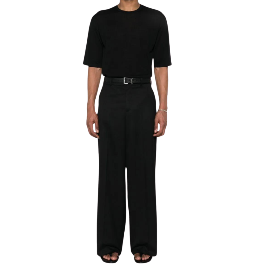 Pull SAINT LAURENT manche courte col rond cachemire noir