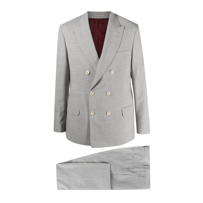 Costume BRUNELLO CUCINELLI  veste à boutonnière croisée laine vierge gris clair