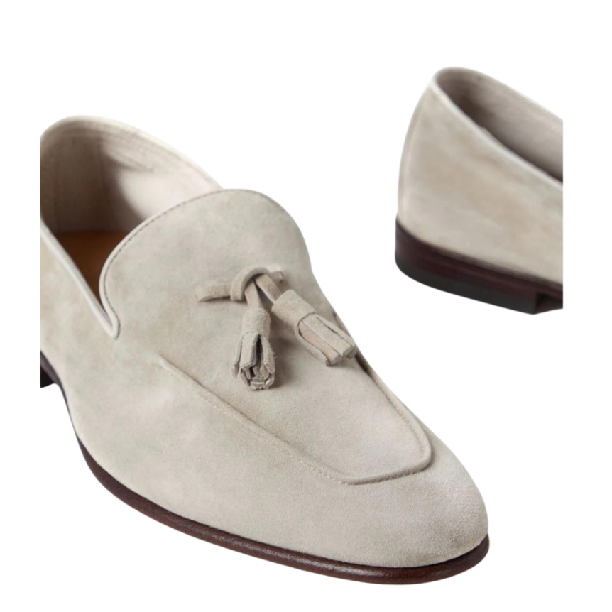 Mocassins BRUNELLO CUCINELLI à glands daim beige sable