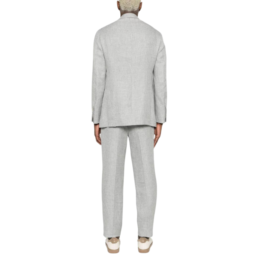 Costume croisé BRUNELLO CUCINELLI lin pied de poule gris blanc