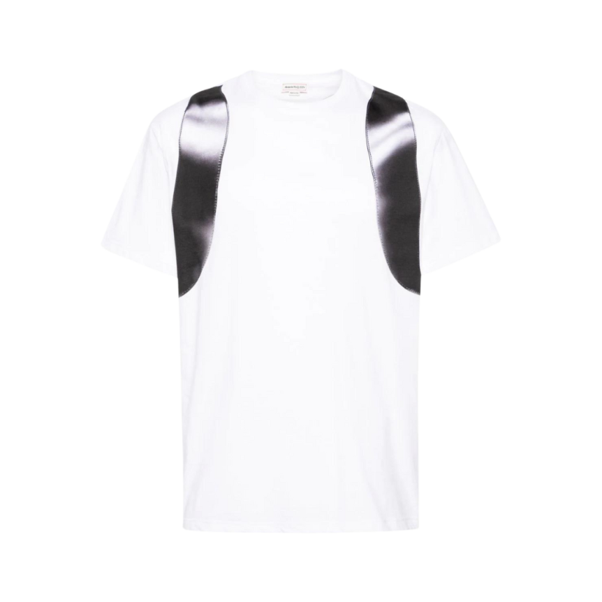 T-shirt ALEXANDER MCQUEEN col rond coton blanc imprimé Harnais noir