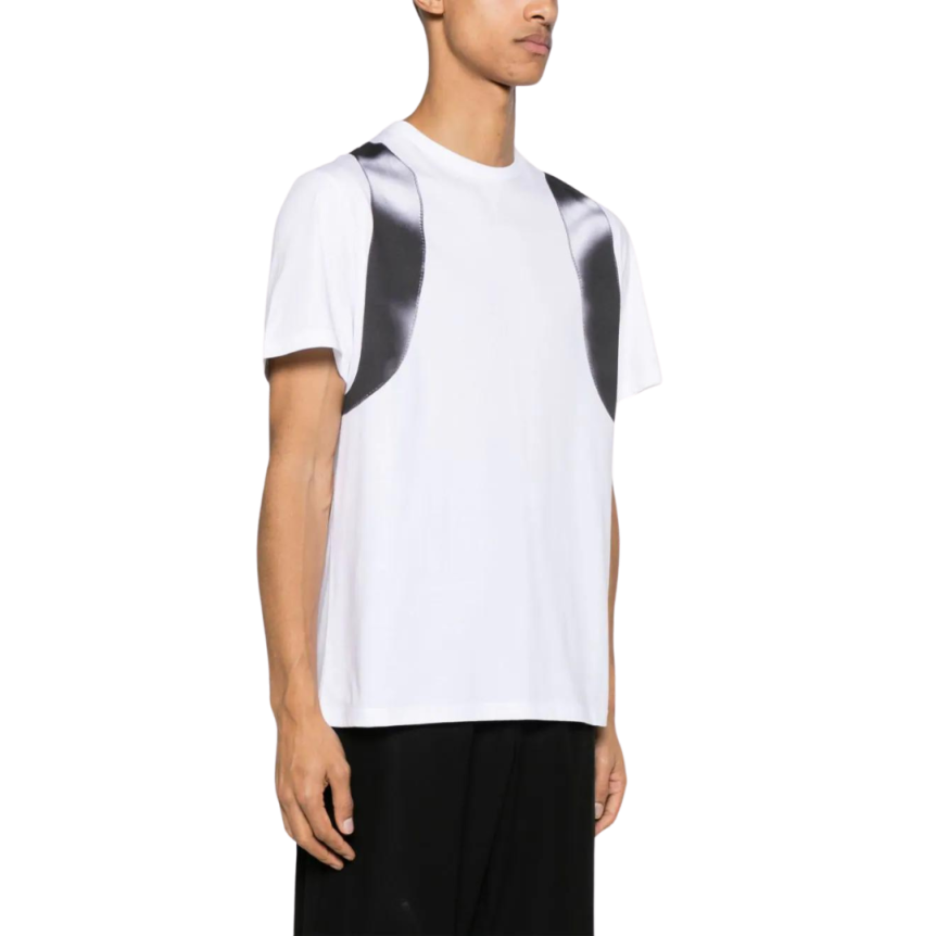 T-shirt ALEXANDER MCQUEEN col rond coton blanc imprimé Harnais noir