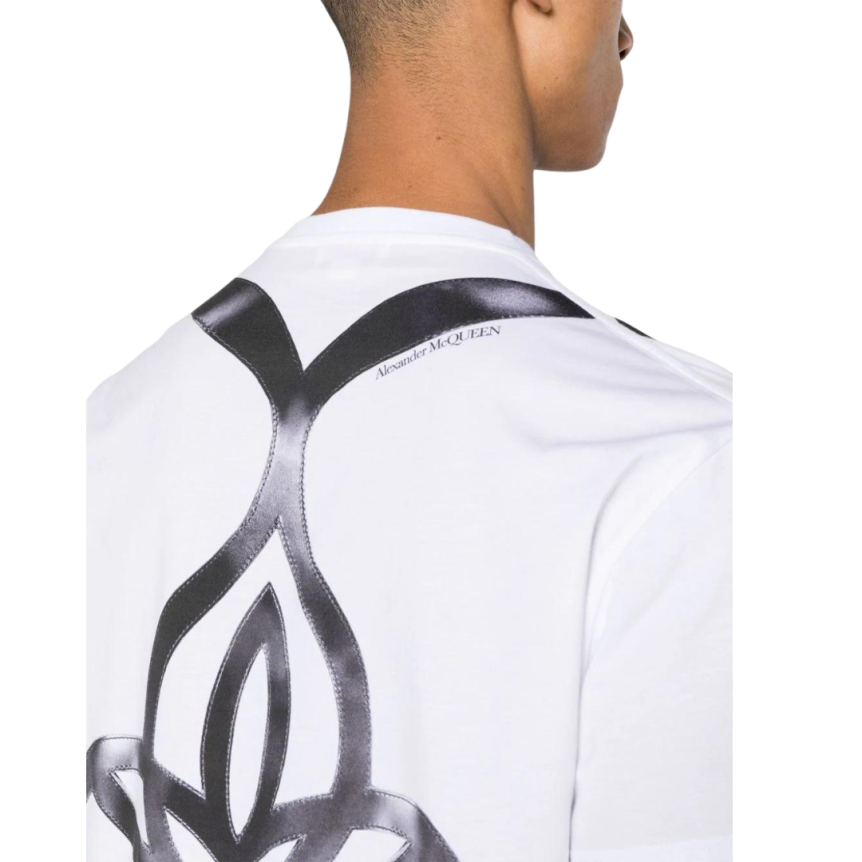 T-shirt ALEXANDER MCQUEEN col rond coton blanc imprimé Harnais noir