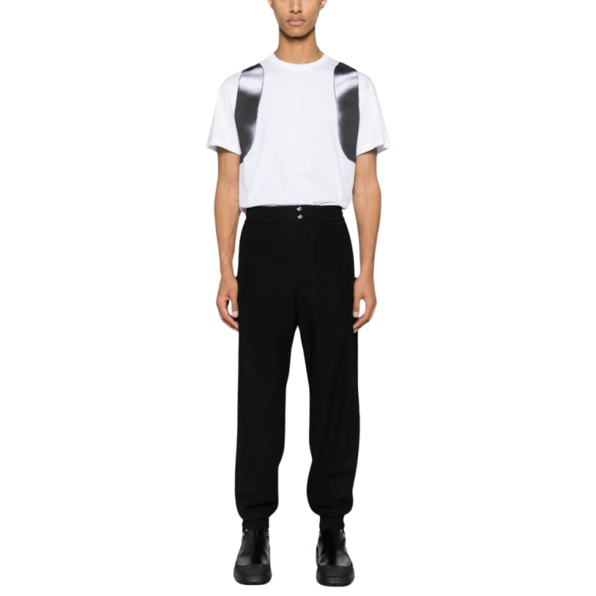 T-shirt ALEXANDER MCQUEEN col rond coton blanc imprimé Harnais noir