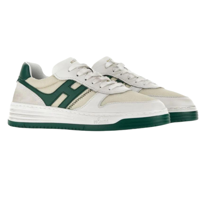 HOGAN Baskets H630 patch logo cuir beige H vert