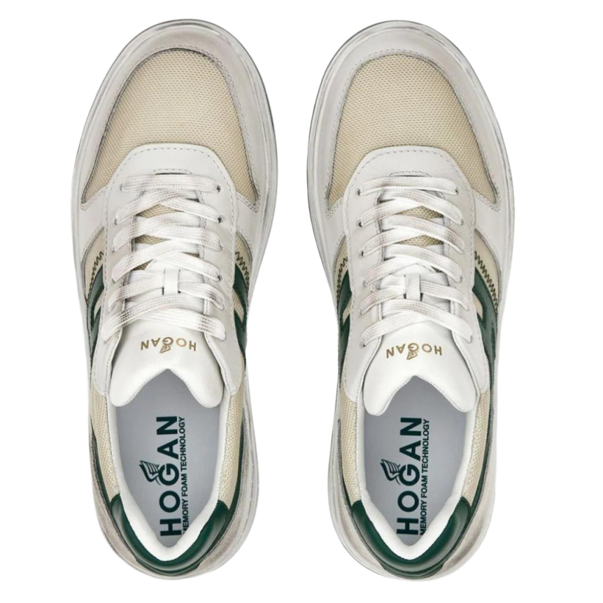 HOGAN Baskets H630 patch logo cuir beige H vert