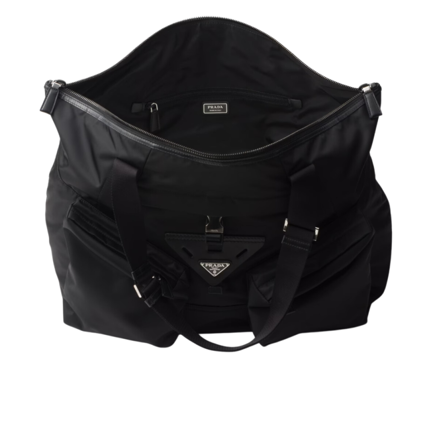 Sac de voyage PRADA Re-Nylon cuir noir logo triangle