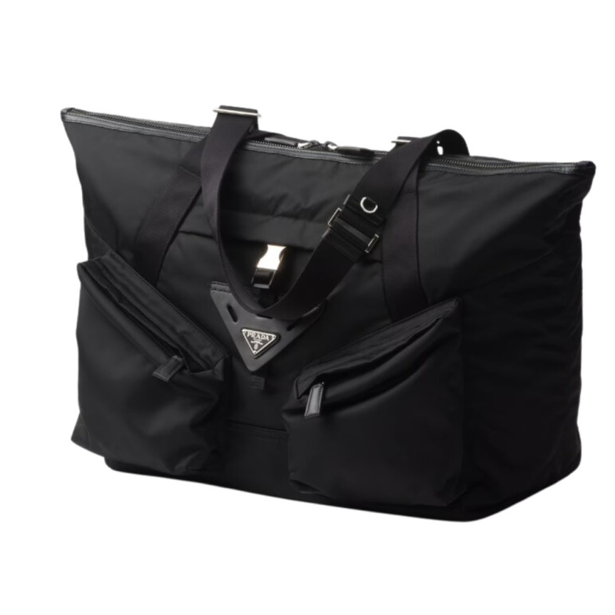 Sac de voyage PRADA Re-Nylon cuir noir logo triangle