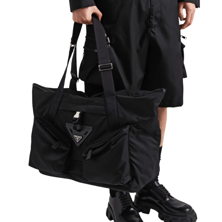 Sac de voyage PRADA Re-Nylon cuir noir logo triangle