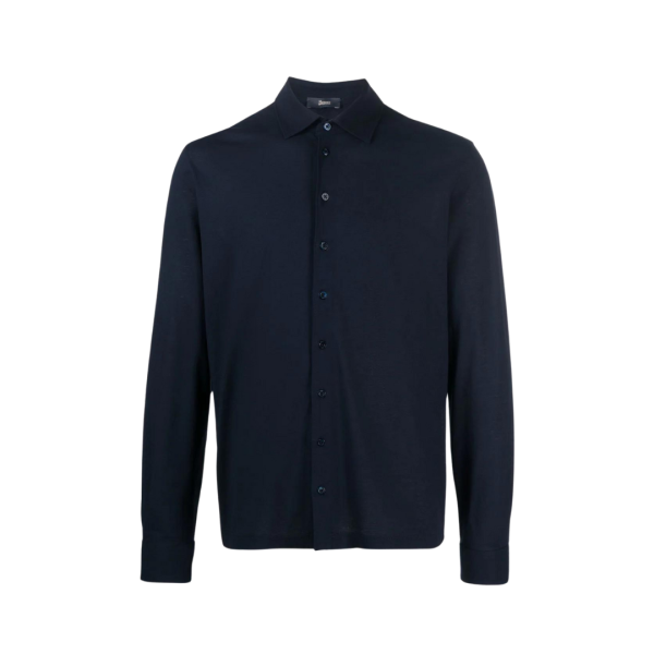 Chemise manche longue HERNO jersey coton bleu marine