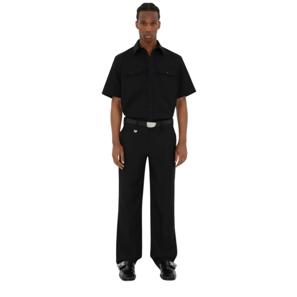 BURBERRY Chemise manche courte coton noir broderie chevalier équestre