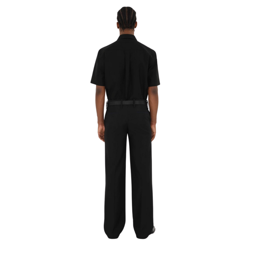 BURBERRY Chemise manche courte coton noir broderie chevalier équestre