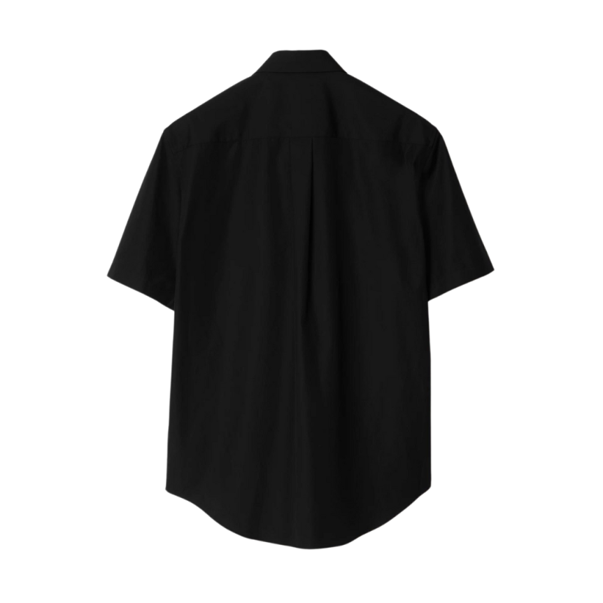 BURBERRY Chemise manche courte coton noir broderie chevalier équestre