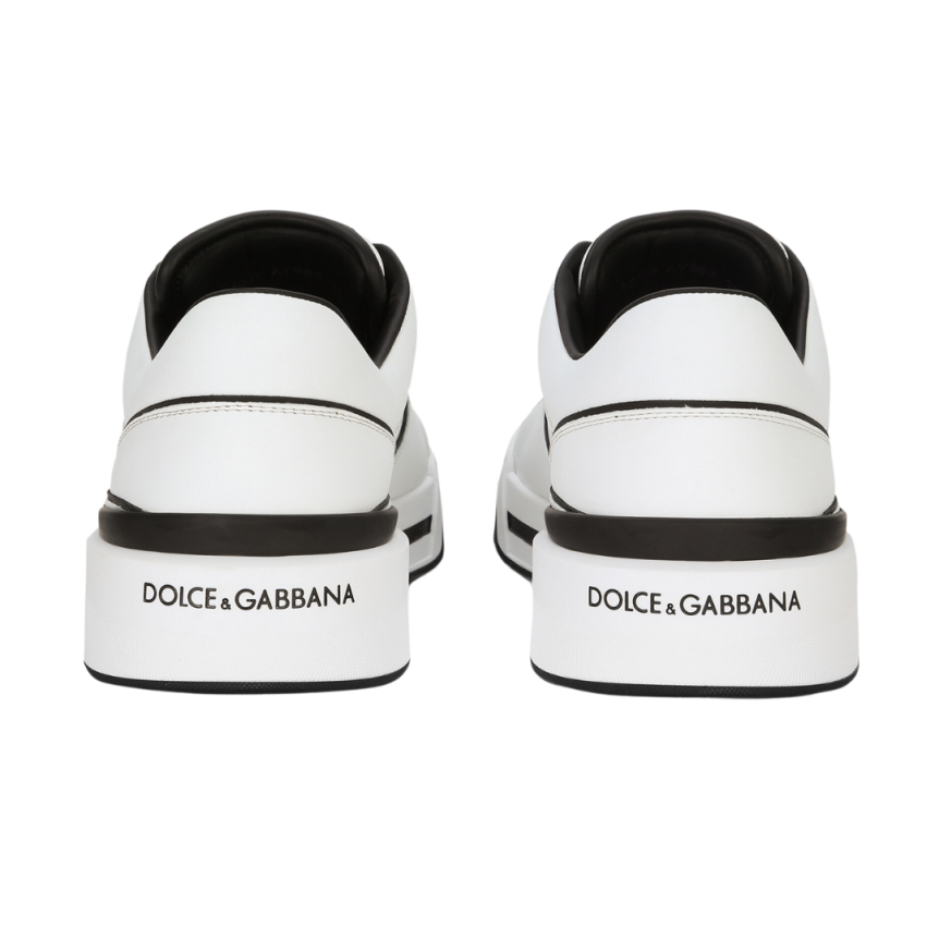 Sneakers DOLCE & GABBANA New Roma cuir veau blanc noir effet 3D logo talon noir
